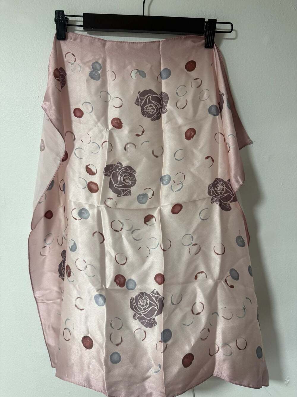 Pink Silk Rose and Circle Print Scarf 70cm x 70cm